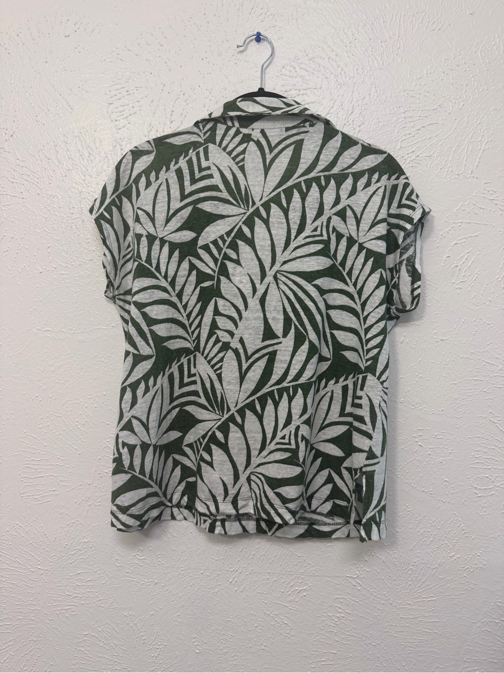 Nicole Miller New York 100% Linen Tropical Leaf Print Blouse Size M - Picture 3 of 6